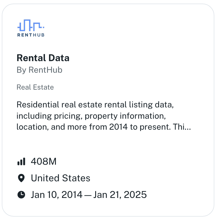 Screenshot of RentHub rental data landing page
