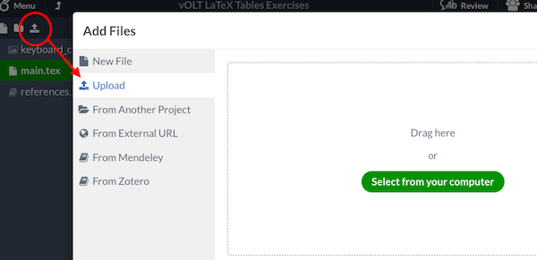 Overleaf menu to upload images